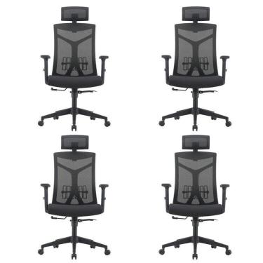 Imagem de Kit 4 Cadeiras Escritório Presidente Nr17 Office Lugano Preto Preto