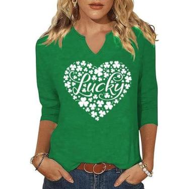 Imagem de Camisa branca de manga 3/4 do Dia de São Patrício Lucky Irish Women - 