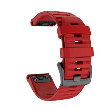 Imagem de BUDAY Pulseira de silicone esportiva de 26 mm para Garmin Fenix 6X 6 6S Pro 5X 5 5S Plus 3 HR 20 22mm Easy Fit Quick Release wirstband (Cor: Vermelho, Tamanho: 26mm Fenix 5X 6X Pro)