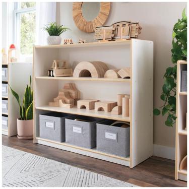 Imagem de Estante infantil 3 prateleiras Guidecraft EdQ Branca com 3 caixas de tecido em madeira bétula 107cm