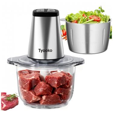 Imagem de Processador de Alimentos Elétrico Tyooko Prata 2 x 1,9L Tigela Inox e Vidro 2 Velocidades 110V