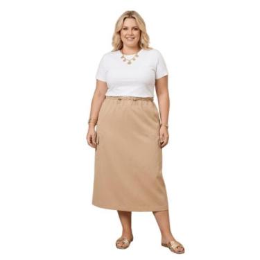 Imagem de Saia Longa Cargo Plus Size Sarja com Bolsos Utilitários e Regulagem na