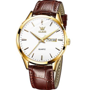 Imagem de OLEVS Amazon Watches, relógio de couro marrom para homens, relógio masculino de data, relógio luminoso masculino, relógio masculino ouro rosa, relógio masculino moderno de quartzo, relógio masculino