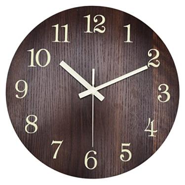 Imagem de Relógio de Parede de Madeira - Estilo retrô Silencioso Movimento de Quartzo 3D Luminoso Relógio de Parede retrô para Quarto Escritório Cozinha