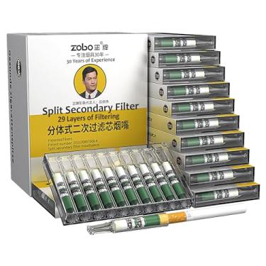 Imagem de ZOBO Filtros de cigarro descartáveis com filtragem múltipla de 29 camadas, reduzem manchas de alcatrão e fumaça (100 por pacote). Design elegante, adequado para cigarros grossos, médios e finos