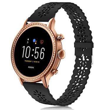 Imagem de Lamshaw Compatível com pulseira Fossil Julianna, pulseira de substituição de relógio oco de renda de silicone compatível com Fossil Gen 5 Julianna/MK Gen 6 Touchscreen Smartwatch/MK Access Gen 5