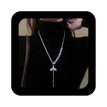Imagem de Erimberate Colar gargantilha com cauda de peixe de cristal boêmio, prata, cauda de peixe, colar com pingente de cauda de sereia, colar com pingente de cauda de peixe, joia feminina, Zinco, Sem Pedra