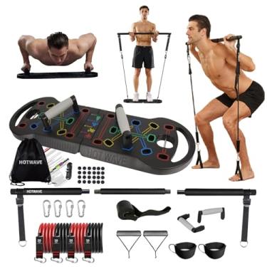 Imagem de HOTWAVE equipamento de exercício portátil com 16 acessórios de ginástica.20 em 1 push up board fitness, faixas de resistência com roda de rolo ab, barra de pilates.treinamento de força para