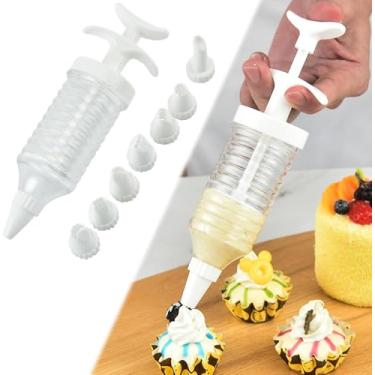 Imagem de Bocais de tubo com seringa, 8 peças de plástico para creme, bico de pastelaria, dispensador, pontas de confeitaria, ferramenta de decoração de tubos