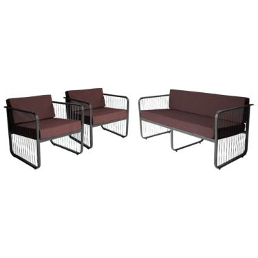 Imagem de Conjunto 1 Namoradeira e 2 Poltronas Área Externa Santiago Em Alumínio e Fibra Sintética Acesse Móveis