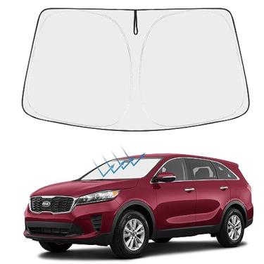 Imagem de Proadsy Protetor solar para para-brisa 2025 com ajuste personalizado Kia Sorento 2016-2020 4 camadas protetor solar frontal dobrável blocos de viseira de sol raios UV mantém acessórios de refrigerador