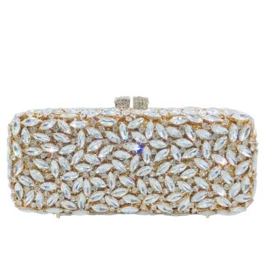 Imagem de Bolsa clutch de cristal brilhante para mulheres caixa minaudiere bolsa de casamento, Ouro e prata, Small