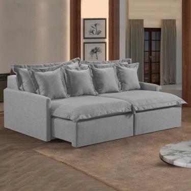 Imagem de Sofá 4 Lugares Retrátil 254Cm Com Almofadas M145 Martins Estofados Linho/Cinza Claro