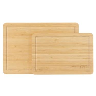 Imagem de Gibson Home Conjunto de tábua de corte de bambu de 2 peças Forestview – Tábuas de corte de madeira duráveis de 38 cm e 30 cm com ranhuras para suco, acabamento a óleo