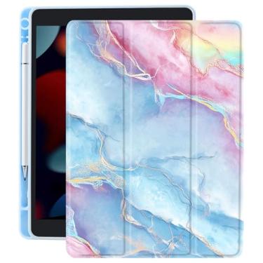 Imagem de CozyNestCY Capa com estampa de mármore colorido para iPad 10,9 polegadas 10ª capa de impressão moderna para iPad azul rosa com parte traseira transparente transparente hibernar/despertar automático à