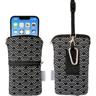 Imagem de Tainada Capa masculina feminina de neoprene à prova de choque com zíper, bolsa com clipe, cordão de pescoço, coldre para cinto para iPhone 16/15/14 Pro Max, 16/15 Plus, 16e; Samsung S25+, S24 (ondas