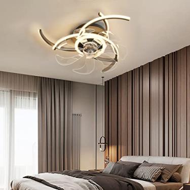 Imagem de Ventiladores de teto com luzes e controle remoto Moderno Minimalista Quarto Ventilador de teto Lâmpada LED regulável 6 velocidades Motor DC reversível com temporizador Lâmpada de ventilador