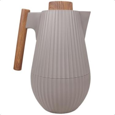 Imagem de Garrafa Térmica de Café 1L Moderna com Alça Madeira Cinza ou Branca Botão Click Abre e Fecha(Cinza)