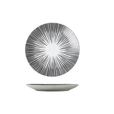 Imagem de Prato de serviço pratos de sobremesa de cerâmica de 25,4 cm pratos de jantar listrados preto e branco com padrão para salada macarrão bife e pratos de servir lanches pratos (redondos) pratos (cor: D