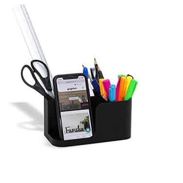 Imagem de Organizador de Mesa Porta Canetas Lápis Suporte de Celular Multiuso, Metal, Preto - Geguton
