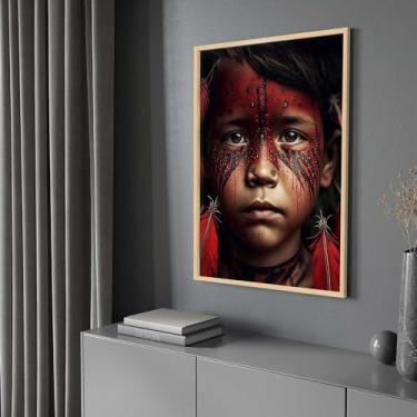 Imagem de Quadro com Moldura Indio Rosto Amazonas Decorativo Grande Sala Quarto Hall