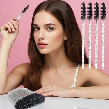 Imagem de 50 peças de varinhas de rímel descartáveis, pincel de sobrancelha de cristal para extensões de cílios, pincéis de cílios rosa (preto)