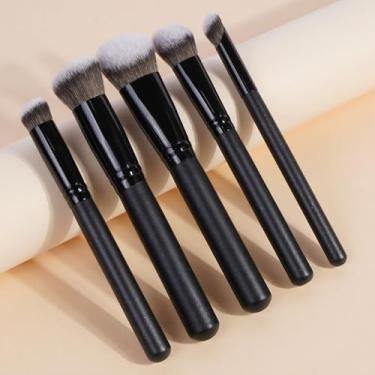 Imagem de Conjunto de 6 pincéis de maquiagem facial, adequado para base, blush, corretivo, sombra e iluminador, kit de pincéis de maquiagem de viagem (preto)