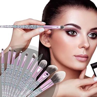 Imagem de Conjunto de pincéis de maquiagem com alça de cristal para mistura de sombra, delineador e ferramentas de beleza facial, 1 conjunto de cebolinha em pó cinza verde