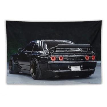 Imagem de josnmre Tapeçaria de parede Jdm Car Black R32 Drift Art para quarto arte estética decoração de casa dormitório sala de aula tapeçarias de sala de estar 101,6 cm x 152,4 cm