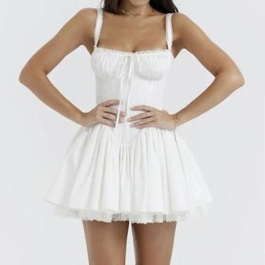 Imagem de Vestido De Festa Sem Mangas Em Renda Branca De Algodão, Alta Cintura, 