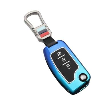 Imagem de Capa dobrável para chave de carro em liga compatível com Ford Focus 2 3 Ecosport C-Max S-Max Ka Mondeo Kuga Galaxy Fiesta Acessórios para chaveiro(Blue)
