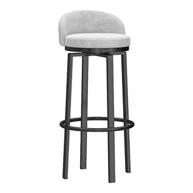 Imagem de Banco de barra giratório de veludo com altura de balcão 1 peça, bancos estofados com encosto cadeiras de ilha de cozinha com pernas de metal e apoio para os pés para pub casa bar sala de jantar