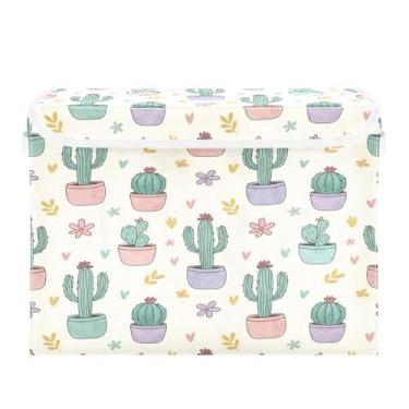 Imagem de Burbuja Caixa de armazenamento de cactos com tampa e alças, grande caixa de armazenamento dobrável para prateleiras armário quarto escritório organizador