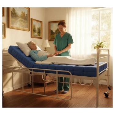 Imagem de Cama Hospitalar 150 kg Manual Com Rodinhas 02 manivelas Recuperação + 