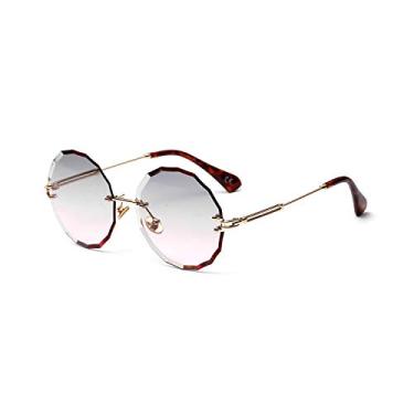 Imagem de Óculos de sol de lente de cor gradiente vintage redondo sem aro para mulheres e homens Uv400 óculos de sol de condução anti-radiação 上蓝下黄