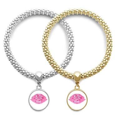 Imagem de DIYthinker Pulseira bracelete de amante de Dia dos Namorados Kiss Me com pingente de joia para presente de casal