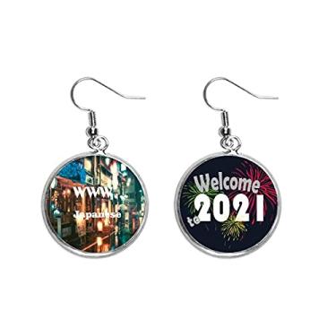 Imagem de Pingente de orelha japonês com texto feliz, cena noturna, joia 2021 Blessing