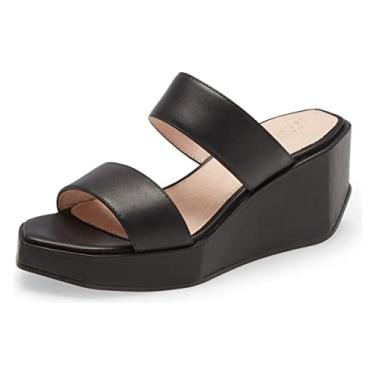 Imagem de Cecelia New York BAILY Platform Slide Sandal Black Leather Open Toe Wedge Mule (8.5, BLACK)