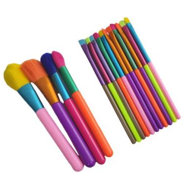 Imagem de Pincel Maquiagem Kit 15 peças Neon Portatil Colorido MakeUp Profission