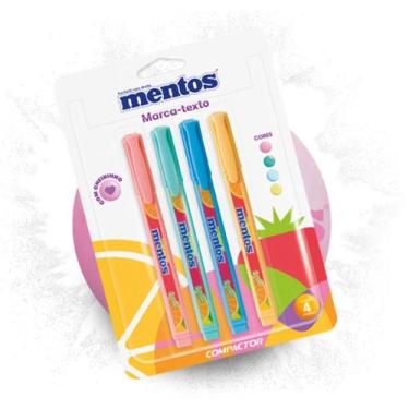 Imagem de Kit Marca Texto Blíster com 4 Cores Mentos Destaq Compactor