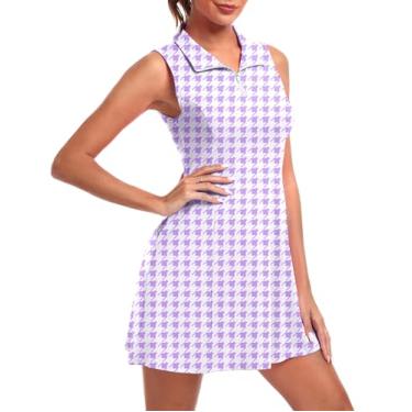 Imagem de FKEEP Vestido feminino de tênis de golfe com shorts e bolsos, Xadrez roxo 20, GG