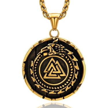 Imagem de Hoyazvet Colar nórdico viking Mjolnir Runes para homens, vintage dragão amuleto mitologia nórdica joia Valknut, com caixa de presente, Aço inoxidável, Sem Pedra Preciosa