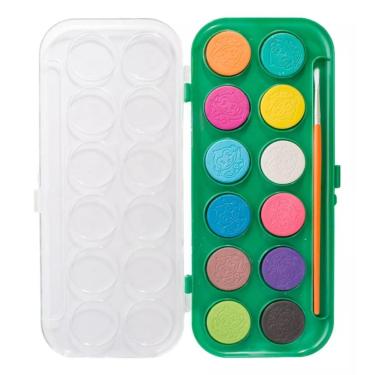 Imagem de Estojo Escolar Aquarela Colorida 12 Cores Tinta + Pincel Kit Pintura Solúvel Em água
