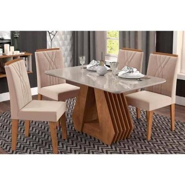 Imagem de Sala De Jantar Completa ágata Tampo Madeirado C- Vidro 130x80 Cm E 4 Cadeiras Nicole Savana-nature-off White -suede Nude Bege - Cimol