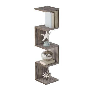 Imagem de Prateleira De Canto Lyra 4 Nichos Decorativos Nogal Para Sala Quarto Livros