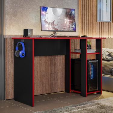 Imagem de Mesa Para Computador Gamer Slim Escrivaninha Preto - Vermelho