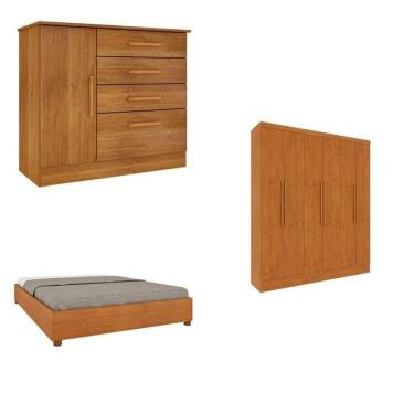 Imagem de Quarto Casal Completo Guarda Roupa 6 Portas Munique, Cama Casal Monaco E Cômoda Chicago Espresso Móveis Cinamomo