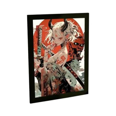 Imagem de Quadro Decorativo Anime Garota Samurai Ilustração Sol Decoração Poster Quarto Sala