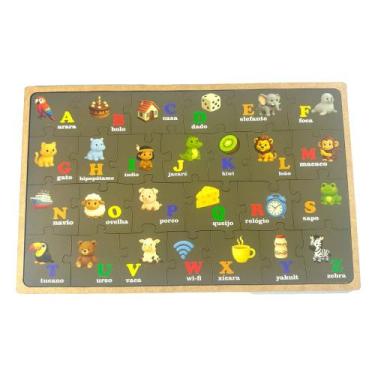Imagem de Quebra-Cabeça Alfabeto Infantil em MDF 3mm A-Z com Figuras  Jogo Monte