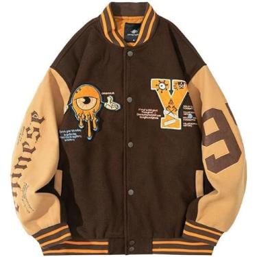 Imagem de Jaqueta De Beisebol Purif The Eyeball Jaqueta De Beisebol Hip-hop Trend Loose Couple Jacket, Brown, L
